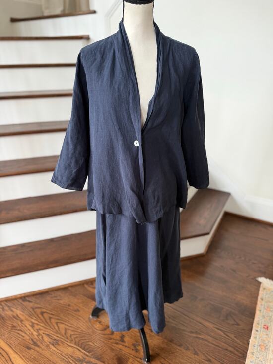 Fenini | Skirts | Fenini Deep Blue Navy Linen Jacket Asymmetric Rib ...